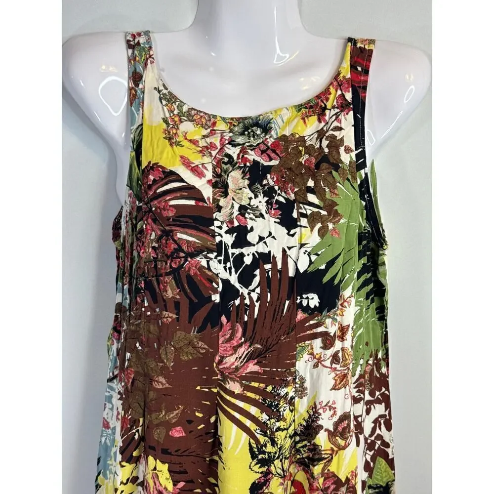 J. Jill Womens Floral Leaf Print Sleeveless Midi Dress Pockets Botanical Size XS